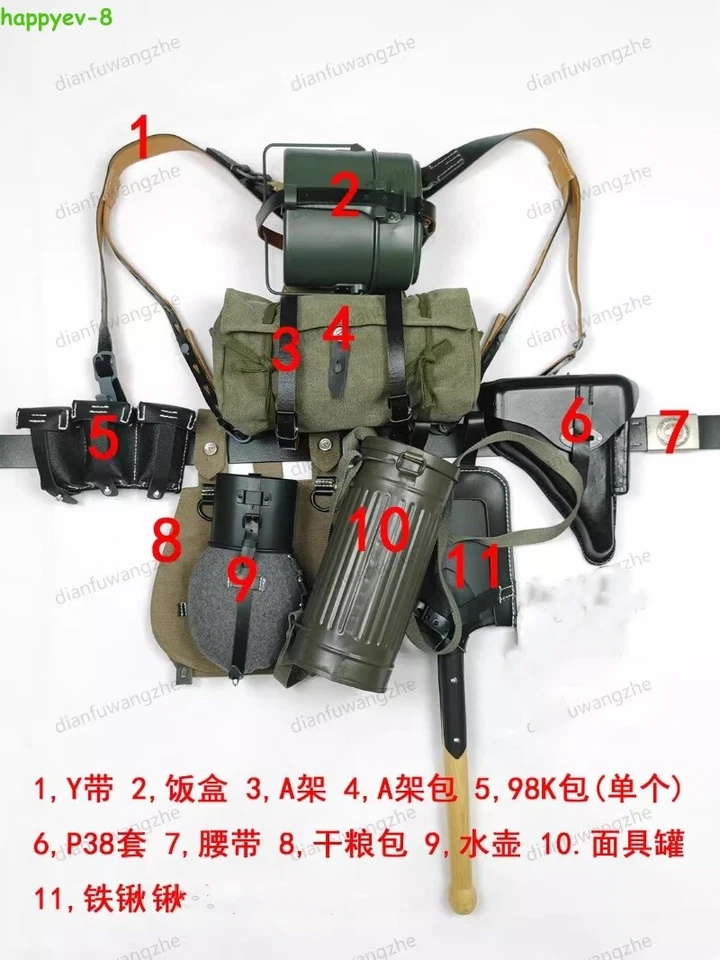 Replica WW2 WWII Equipment MP40/98K Canvas Field Gear 11pcs Combination Set Prop - Image 3 of 4