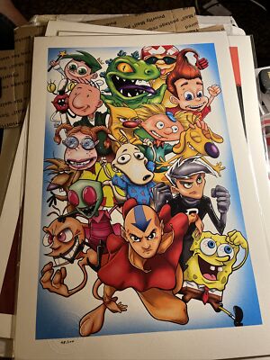 Nickeloden Toons 12''x18'' Print 100lb Cotton Canvas Jamie Coker Stimpy Spongebob