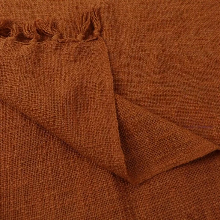 Solid Cotton Throw, India soft cotton hand woven throw, Brown color hand dyed - Image 3 of 3