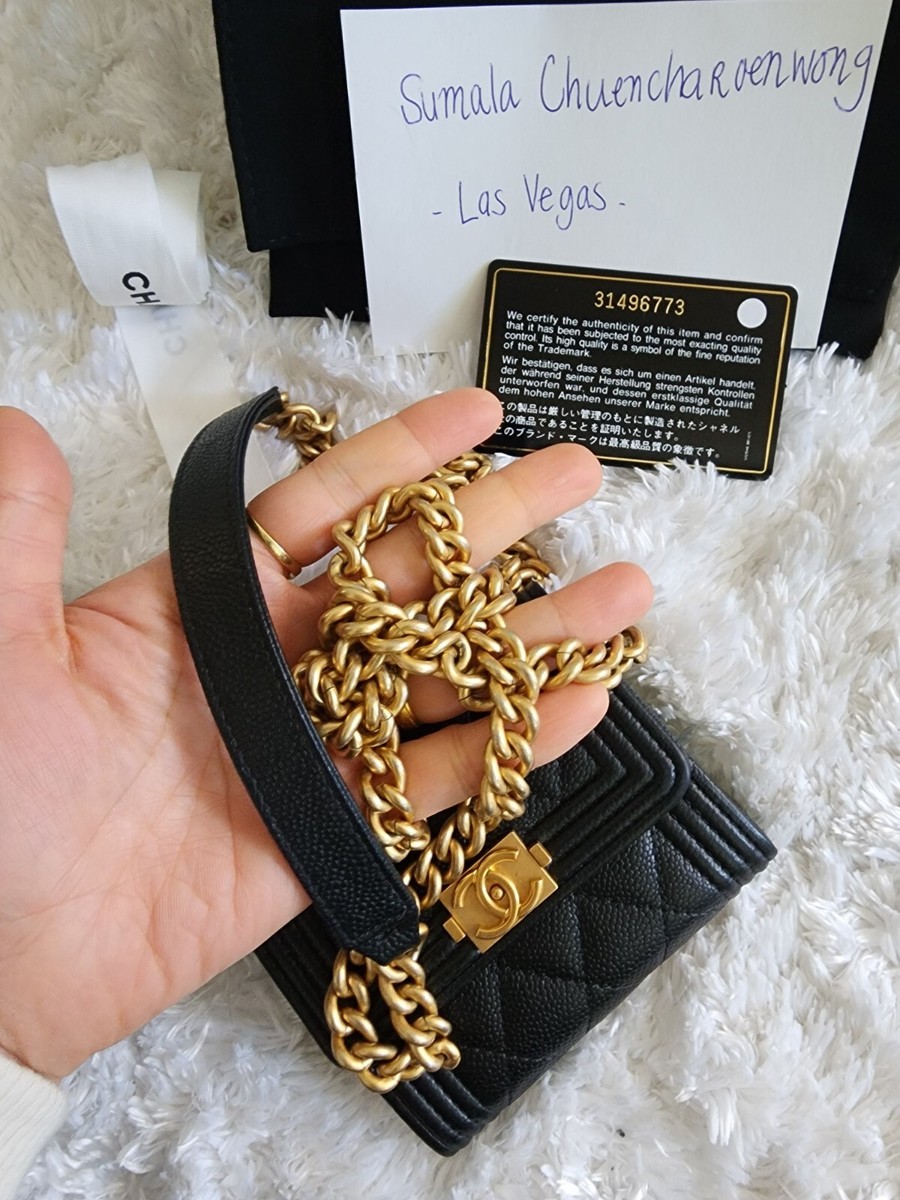 100% Authentic Chanel Boy Card Holder On Chain Caviar With