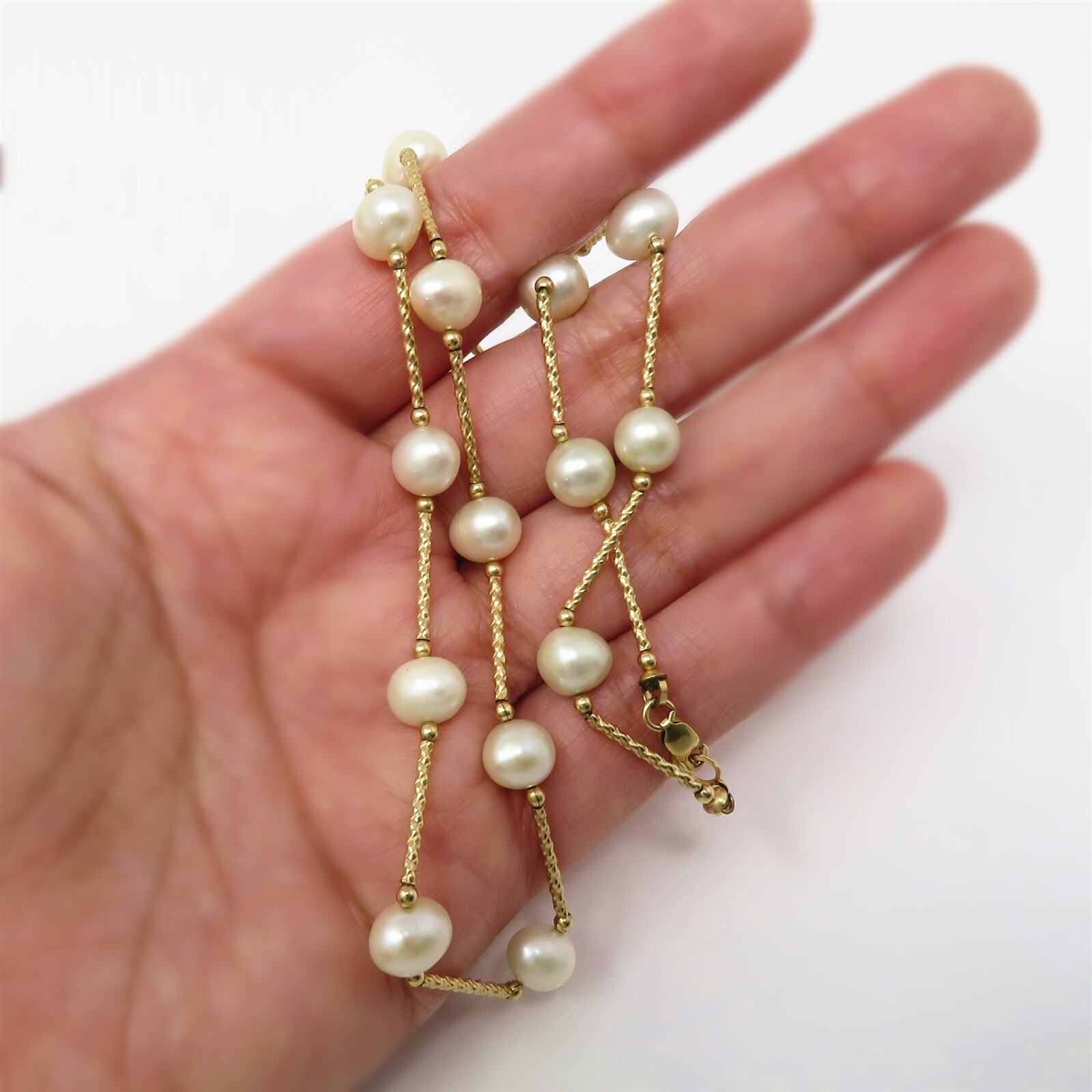 NYJEWEL 14k Yellow Gold Pearl Link Necklace 18.5" - image 6