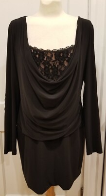 Joseph Ribbkoff Stretch Tunic Dress Black Lace Sequin Contrast Elbow Patches 12