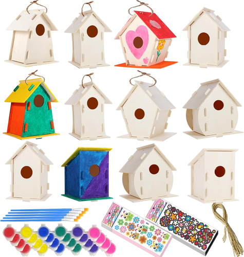 6 Pack Large DIY Bird Houses Kits for Kids, Kids Crafts Wood Houses for Crafts C
