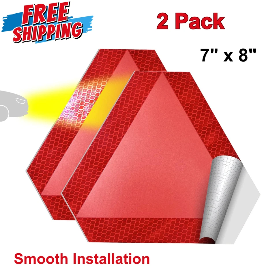 Slow Moving Vehicle Sign 2 Pack 7"x8" Diamond Grade Reflective Slow Moving Decal