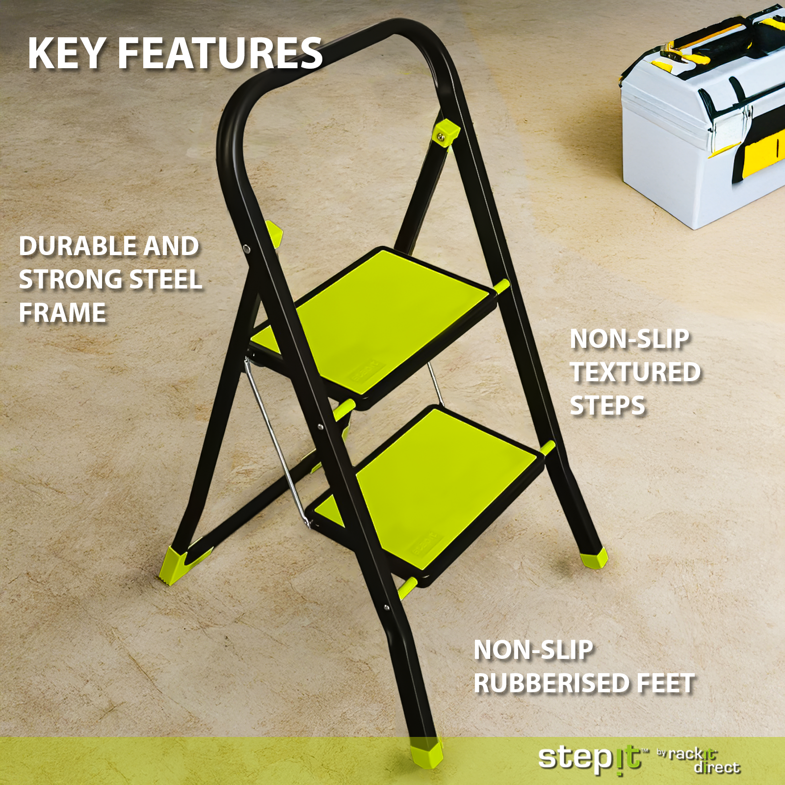 Small Stand Ladder 2 Step Premium Steel Step Ladder with Anti-Slip Feet, Small Folding ...