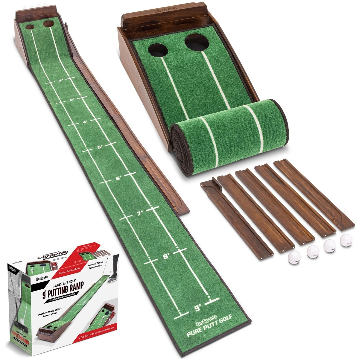 GoSports Pure Putt Golf 9 ft Putting Green Ramp - Premium Wood