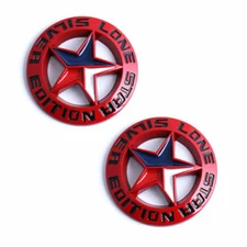 TWO- *RED* LONE STAR SILVER EDITION Texas Emblems Universal Stick Truck Badge 3d