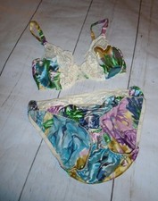 NWT Shiny Floral Print Vintage Women's VICTORIA'S SECRET Bra  Panty Set 34D L