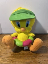 Vintage Looney Tunes Tweety Bird Plush W/ Green Visor Hat & Swim Tube Floatie