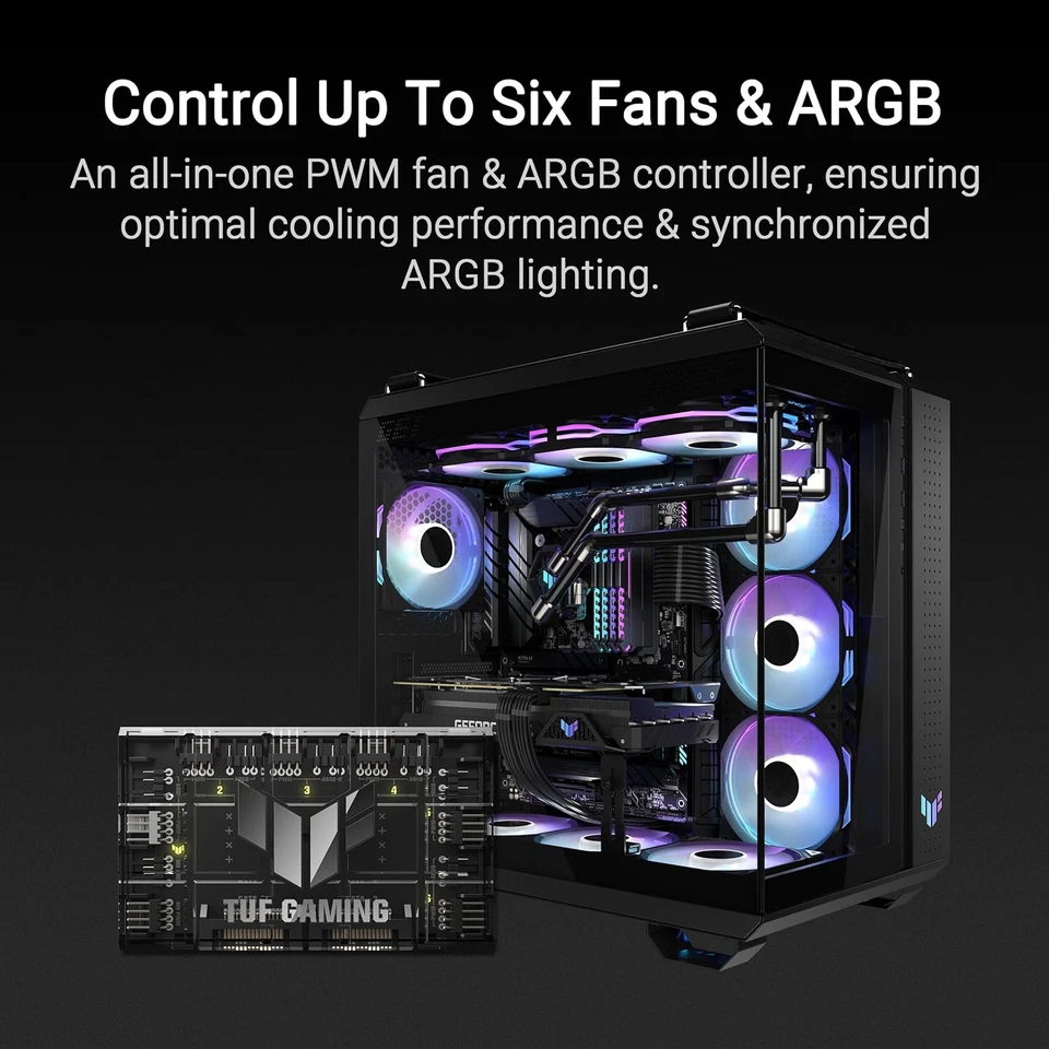 TUF Gaming ARGB PWM Fan Hub, 6 Ventole Collegabili per Il Controllo PWM E ARGB, - Immagine 2 di 4