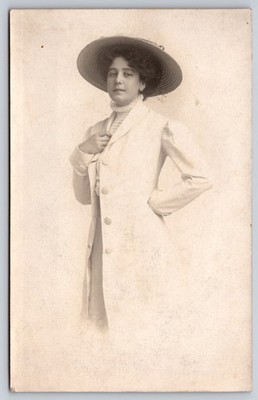 Ethel Decker's 1909 Night School Graduation Portrait in Large Straw Hat RPPC