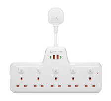 9-in-1 UK Plug Power Strip Adapter 5 AC Outlets Independent Switches USB Ports
