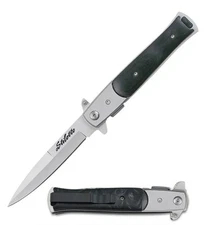 5" Closed Stiletto Style Spring Assist Knife with Wood Overlay Handle