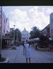 Curacao Willemstad Plaza Buildings Lady 1969 Vintage Kodachrome Slide Travel