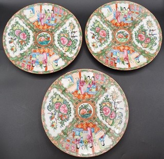 3 Antique Chinese Canton Famille Rose Medallion 9 1/2" Dinner Plates