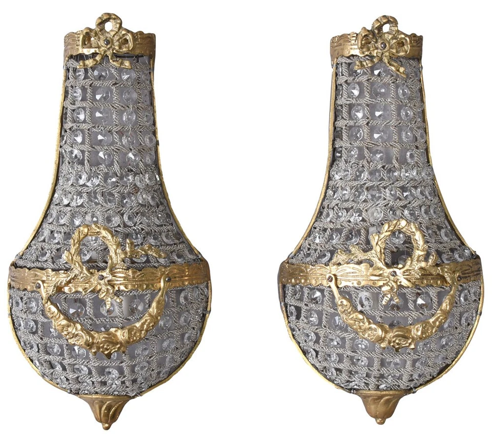 PALAZZO INT Zwei Barocke Wandappliken Wandlüster Wandleuchter Glasbehang Wandlampe Antik