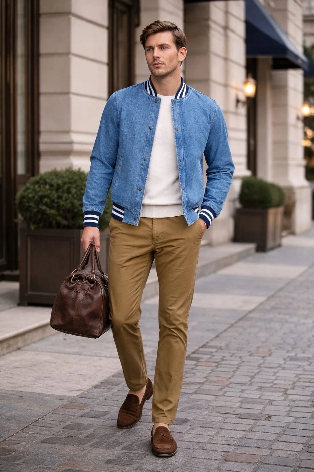 Levi's New Men's Full Zip Varsity Denim Bomber Jacket MEDIUM Ribbed Knit Hem