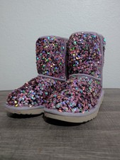 Ugg Classic Short Stellar Sequin Lilac Frost Fur Boots Womens Size 5 No Box