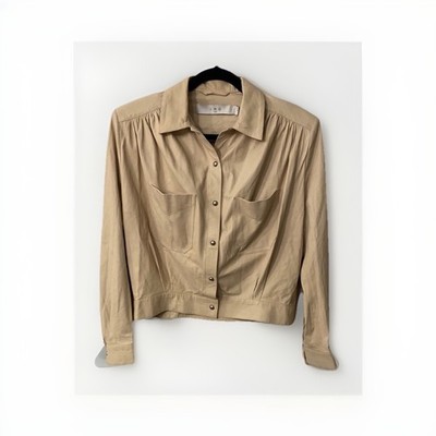 IRO Women s Karana Cream Leather Fringe Shirt Jacket Size 36
