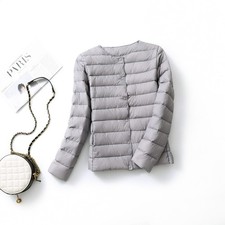 Womens Quilted Padded Puffer Bubble Button Ultralight Down Jacket Coat Tops SIZE