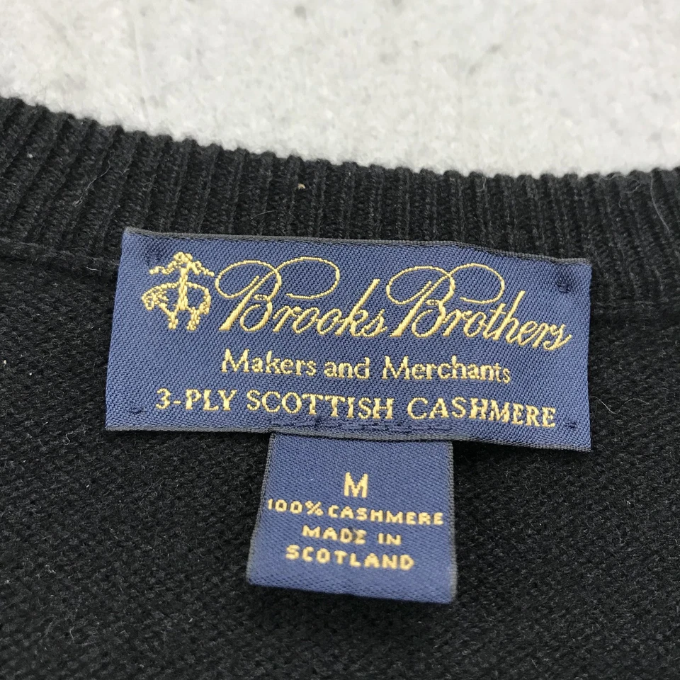 Suéter masculino Brooks Brothers médio preto gola V 3 dobras cashmere pulôver jumper - Imagem 3 de 4