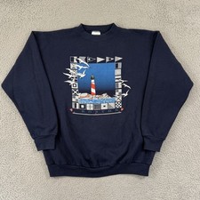 Vintage Boston Massachusetts Sweatshirt Mens Large Lighthouse 90s Travel Beach