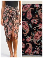 Lands End Sarong Swim Cover-Up Wrap Scarf Pink Turquoise Floral Paisley ONE SIZE