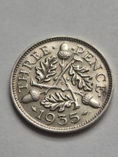 1935 King George V 50% Silver Threepence 3d 3p Coin Nice Example of this date