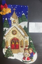 Completed Bucilla Felt Christmas Stocking  Yuletide Chapel  Fully Lined NEW 