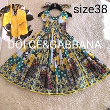 Dolce&Gabbana Dress Floral Flare Size 38 Blue Green Yellow Pink Red