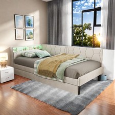 Polsterbett 90x200 cm mit LED USB,Bettgestell mit Lattenrost Stauraumbett Samt