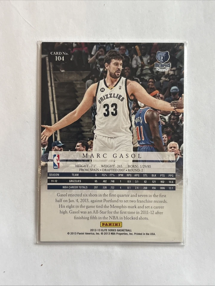 2012-13 Elite Series /275 Marc Gasol #104 - Image 2 of 2