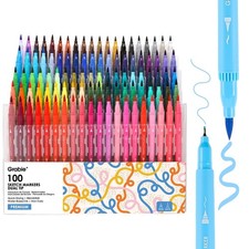 Dual Tip Water-Based Sketch Marker Set of 100, Fineliner  Brush Drawing Pens...