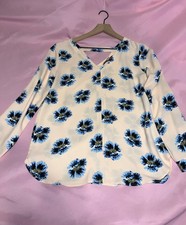 LOFT Women s Medium Ivory Peach Blue Floral V...