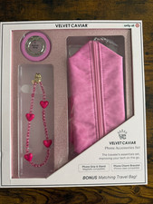 VELVET CAVIAR Phone Accessories Set Hot Pink Leopard Phone Grip Stand Travel Bag