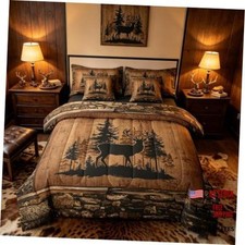 Deer Comforter Set with Sheets Size 7 piece Kids Rustic Deer Queen Brown