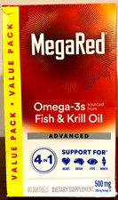 MegaRed Extra Strength Krill Oil 500mg 80 Softgels Heart Health Omega-3 Exp 2/27