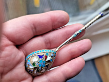 Antique Imperial Russian Russia 84 silver and enamel cloisonne spoon, very good