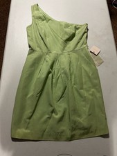 Glint Green Silk Cotton Dress Women's 12 One Shoulder Cocktail Party Wedding NWT