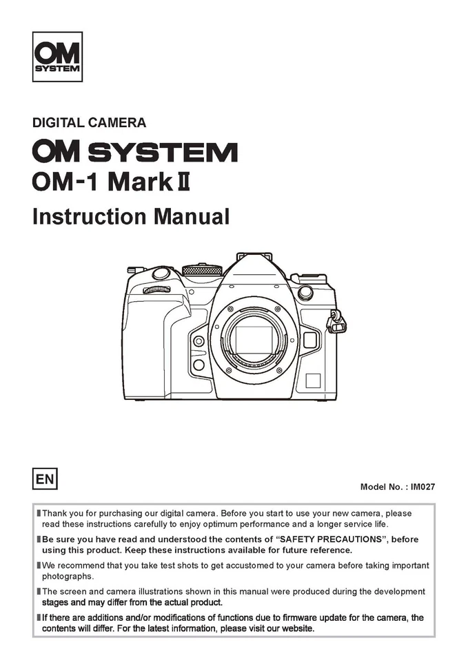 OLYMPUS OM-1 MARK II MODELO IM027 MANUAL DE INSTRUCCIONES IMPRESO GUÍA DE USUARIO 566 PÁGINAS