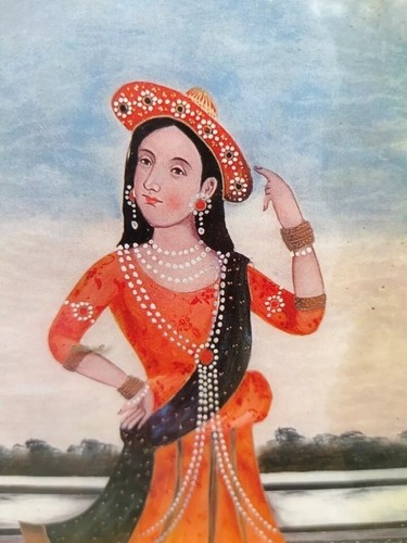 Vintage Indian Queen Mastani King Bajirao's Wife Dancing Painting Print Framed - Picture 4 of 8