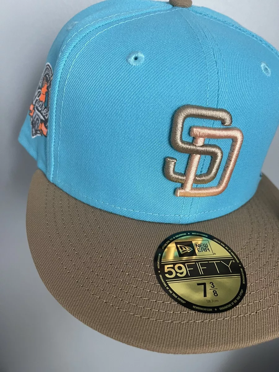 NEW ERA 59FIFTY SAN DIEGO PADRES FITTED HAT SIZE 7 3/8 PEACH UV 40th SIDE PATCH