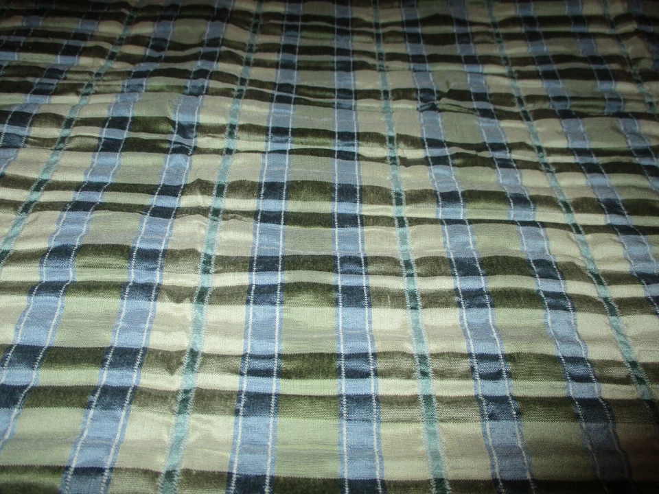 Elegante tela a cuadros Kravet Couture azul dorado oliva 100 % seda tafetán - Precio de venta sugerido por el fabricante $200 Foto 3 de 4