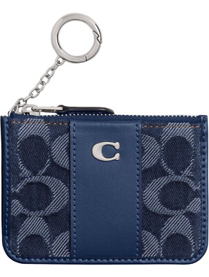 NWT Limited COACH CAN65 Mini Id Skinny Case In Signature Denim(Deep Blue Multi)