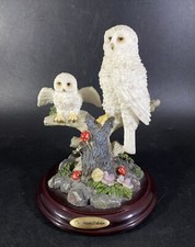 The Juliana Collection Snowy Owl & Baby On Tree. Ceramic Figurine
