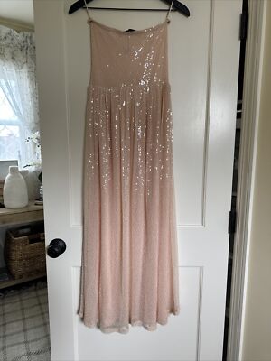 New Zara Sequin Knit Maxi Dress Strapless Pastel Nude Pink S | eBay