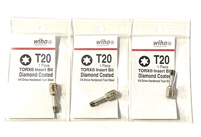 Wiha T20 x 25mm Torx Insert Bit Diamond Coated Universal 1/4'' Hex Drive 3 Pack