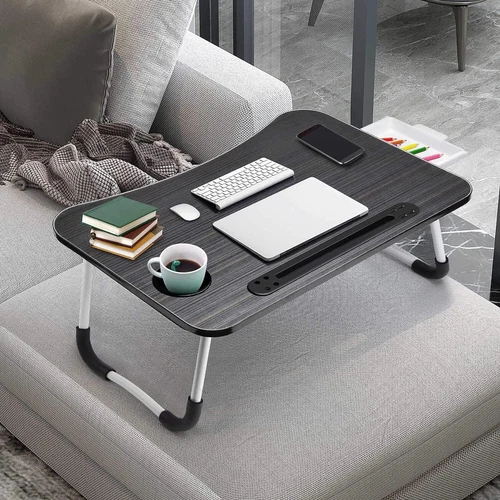 Scrivania Letto Laptop, Pieghevole Lap Desk Vassoio Tavolo con Porta di Ricarica USB, Nero - Foto 10 di 11