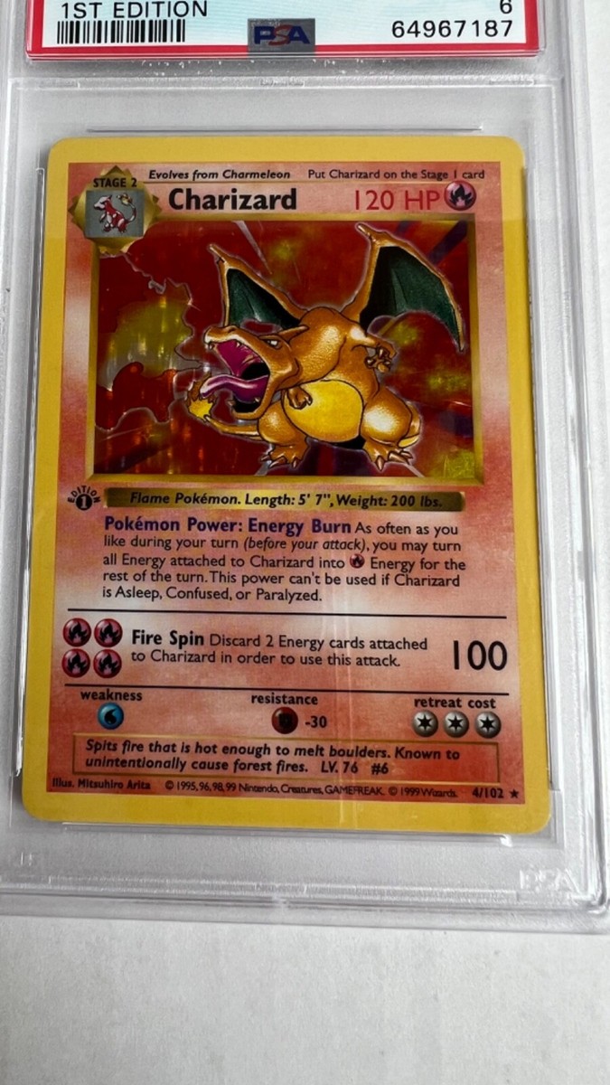 PSA 6 CHARIZARD 1999 Pokemon Base 1st EDITION Thick Stamp