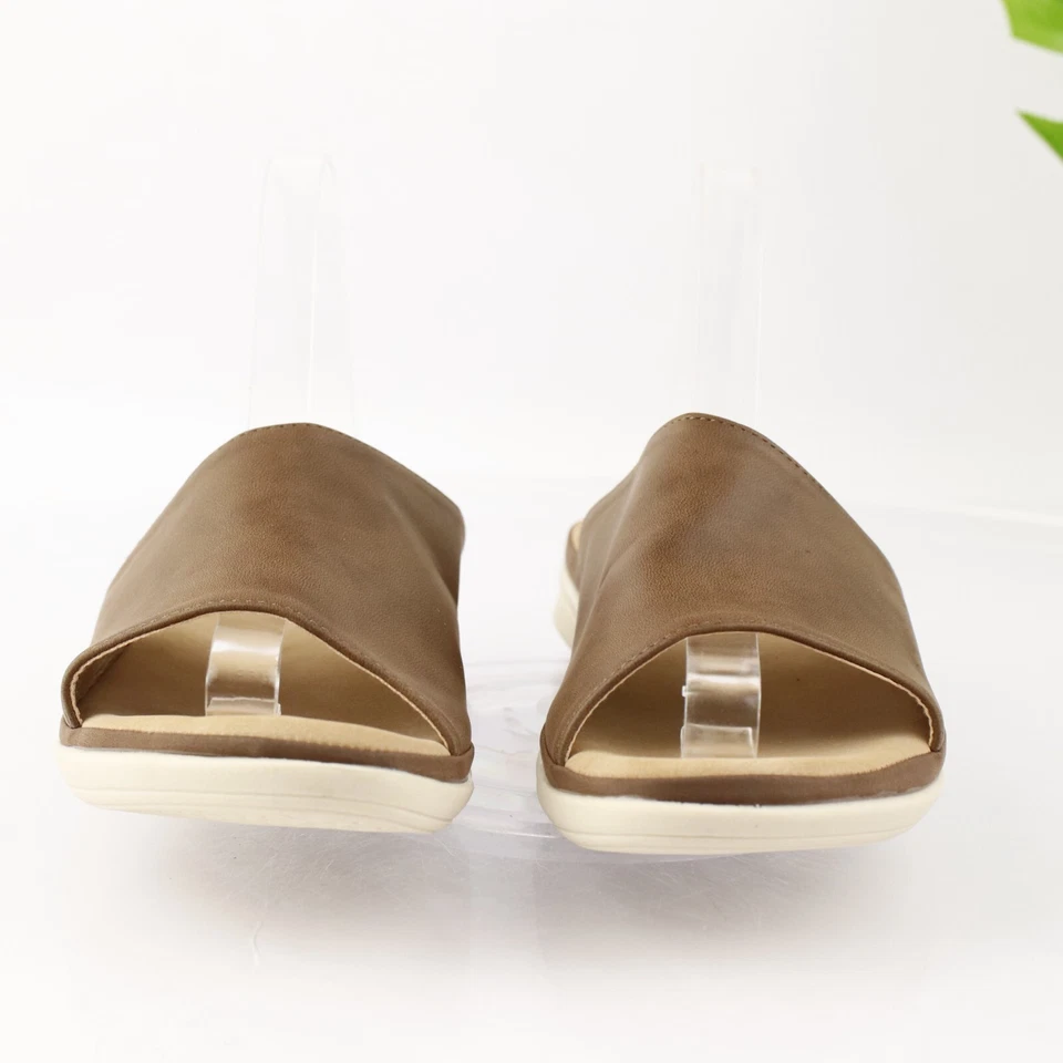 Taryn Rose Womens Tobie Sandal Size 10 Brown Leather Sporty Slide Flat Shoe - Image 2 of 4